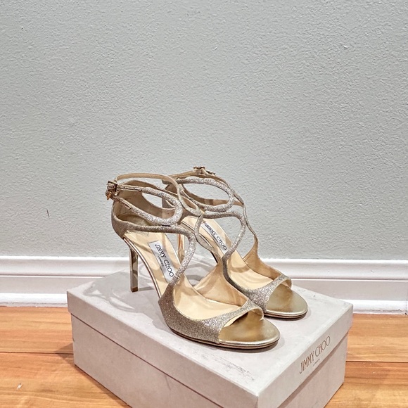 Jimmy Choo Sparkling Gold Heels Size 10.5 - Picture 3 of 7